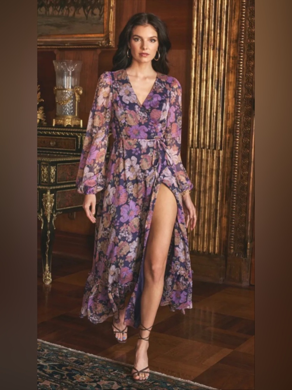 NWT LULUS Floral V-Neck Maxi Dress in Purple and Pink